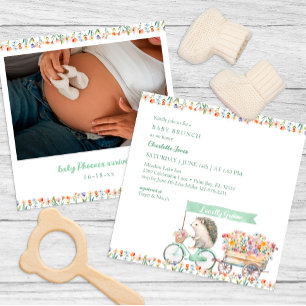 Whimsique Vår Meadow Hedgehog Photo Baby Shower Inbjudningar