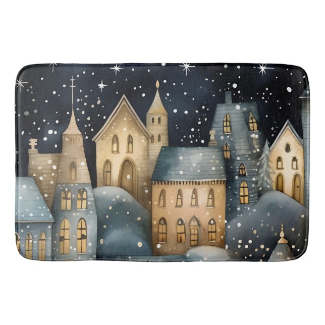 Whimsique Village Starry Himmel marinen Guld Badrumsmatta (Framsidan)