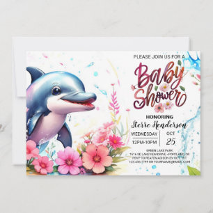 Whimsique Vinkar Dolphin Girl Baby Shower Inbjudningar