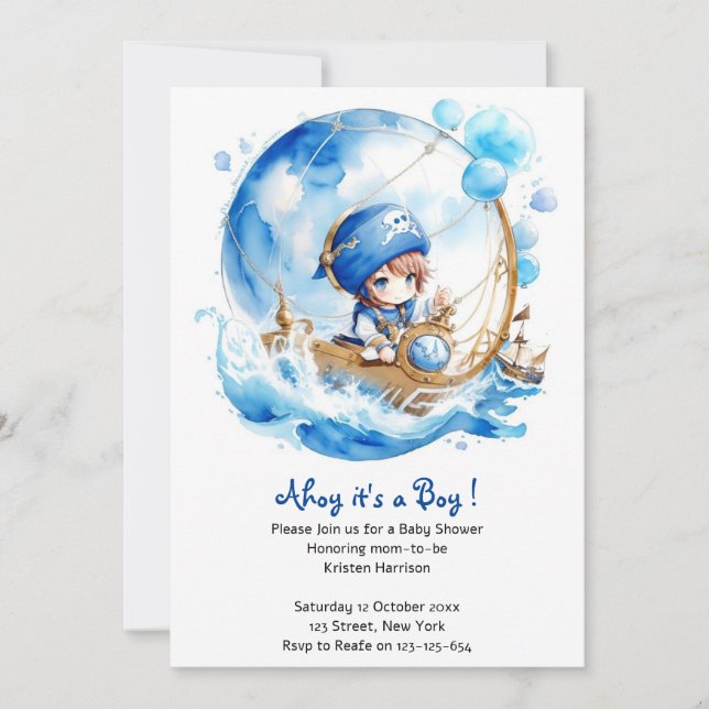 Whimsique Vinkar Nautical Boy Baby Shower Inbjudningar (Framsida)