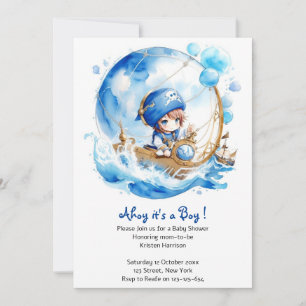 Whimsique Vinkar Nautical Boy Baby Shower Inbjudningar