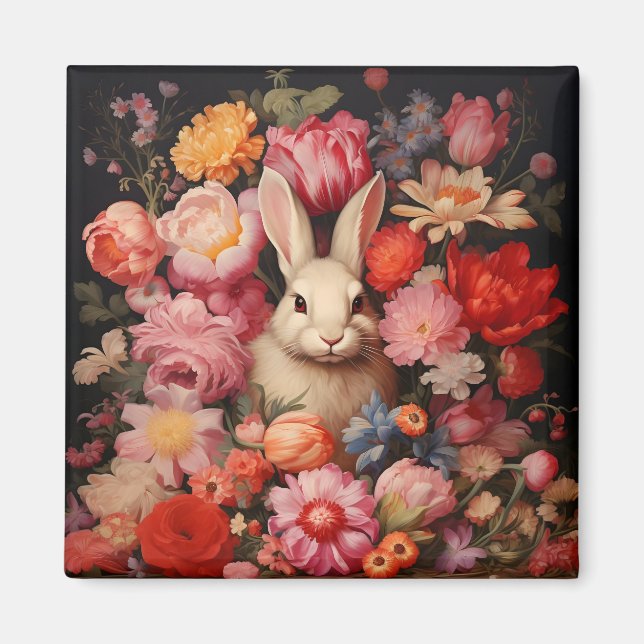 Whimsique Vintage Bunny Vår Blooms Magnet (Framsidan)