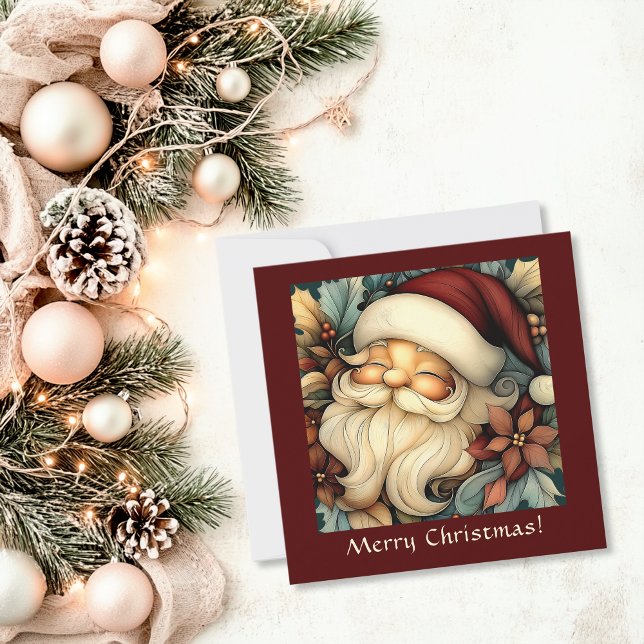 Whimsique Vintage Santa Anpassade Julkort (Whimsical Vintage Santa Customizable Holiday Card)