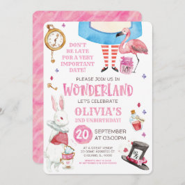 Whimsique Watercolor Alice i Wonderland Birthday Inbjudningar