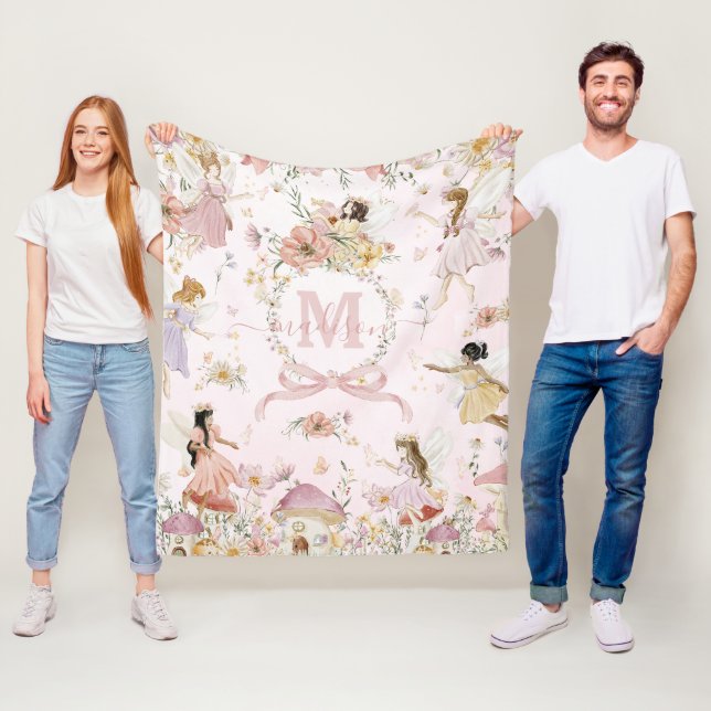 Whimsique Watercolor-Älvor Wildblomskugga Fleecefilt (På plats)