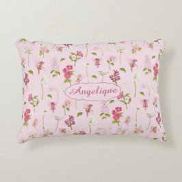 Whimsique Watercolor Älvors & Flowers rosa Prydnadskudde