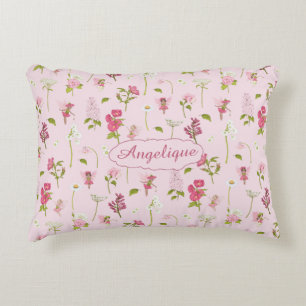 Whimsique Watercolor Älvors & Flowers rosa Prydnadskudde