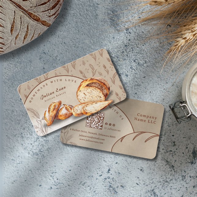 Whimsique Watercolor Artisan Bakery Homemade Bread Visitkort (Whimsical Watercolor Artisan Bakery Homemade Bread Business Card )