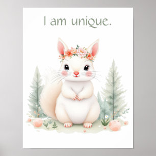 Whimsique Watercolor Baby White Squirrel Woodland Poster