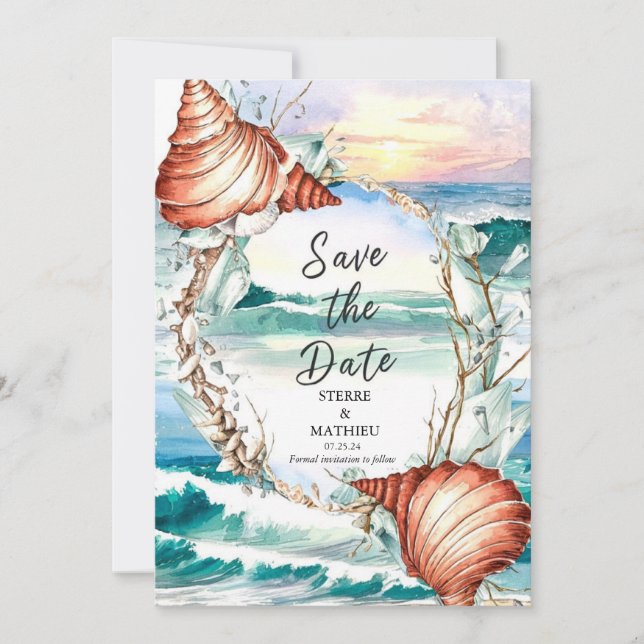 Whimsique Watercolor Beach Wedding Spara Datumet (Framsida)