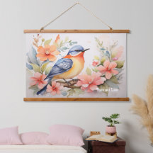 Whimsique Watercolor Bird Blommigt Art