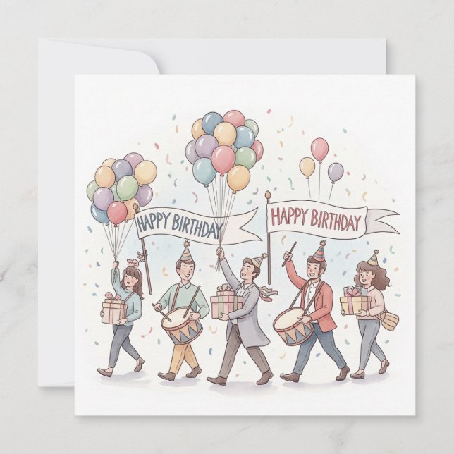 Whimsique Watercolor Birthday Parad för barn Kort (Framsida)