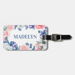 Whimsique Watercolor Blommigt Anpassade Namn Bagagebricka