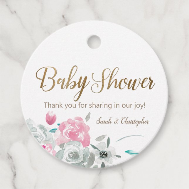 Whimsique Watercolor blommigt Anpassningsbar Baby  Gåvor Etiketter (Framsida)