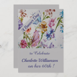 Whimsique Watercolor Blommigt Birthday Inbjudningar