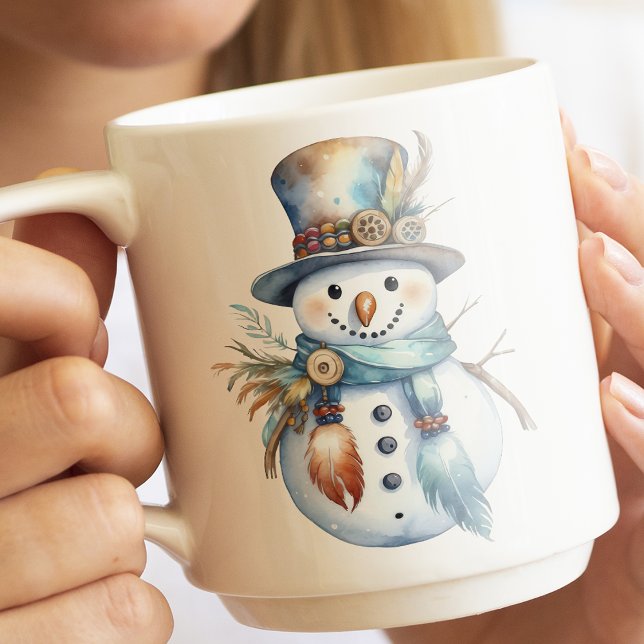 Whimsique Watercolor Boho Snögubbe jul Kaffemugg (Skapare uppladdad)