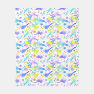 Whimsique Watercolor Budgie Parakeets Fleecefilt