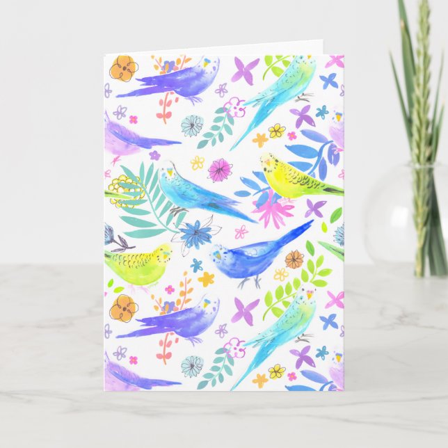 Whimsique Watercolor Budgie Parakeets Kort (Framsida)