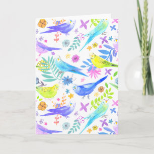 Whimsique Watercolor Budgie Parakeets Kort