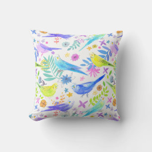 Whimsique Watercolor Budgie Parakeets Kudde