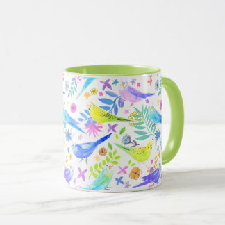 Whimsique Watercolor Budgie Parakeets Mugg