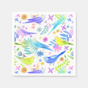 Whimsique Watercolor Budgie Parakeets Pappersservett