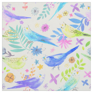Whimsique Watercolor Budgie Parakeets Tyg