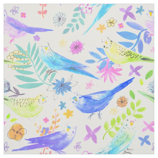 Whimsique Watercolor Budgie Parakeets Tyg (Provkarta)