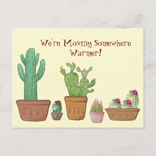 Whimsique Watercolor Cactus Flytta Announcement Vykort (Framsida)
