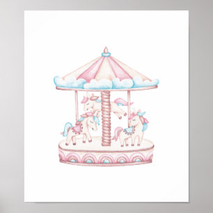 Whimsique Watercolor Carousel Unicorn Poster