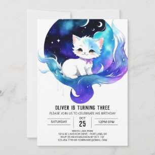 Whimsique Watercolor Cat Birthday Inbjudningar