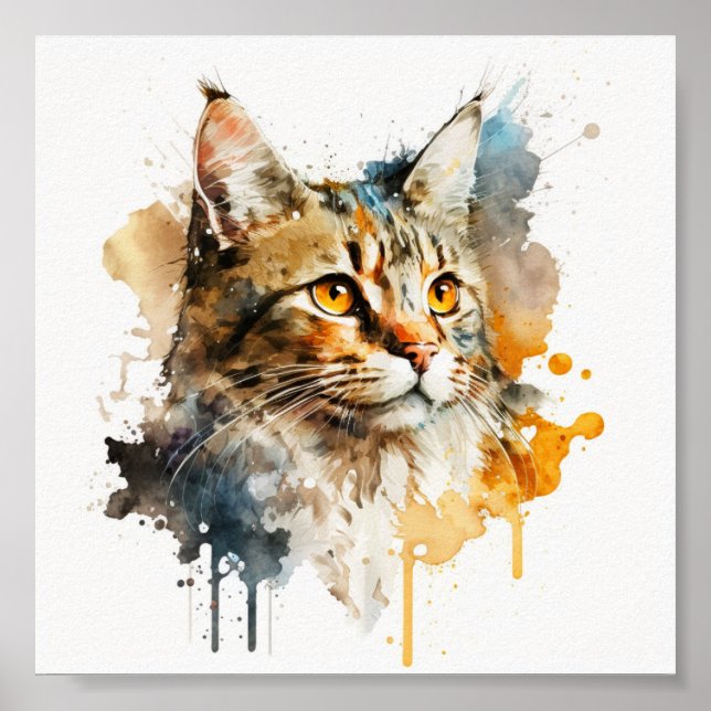 Whimsique Watercolor Cat Mural Poster (Framsidan)