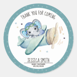 Whimsique Watercolor Elephant Airplane Baby Shower Runt Klistermärke