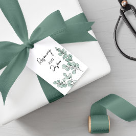 Whimsique Watercolor Eucalyptus Bröllop Presentetikett