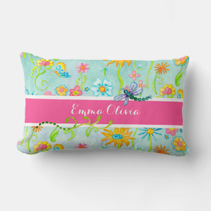 Whimsique Watercolor Flowers Dragonfly Butterfly Lumbarkudde
