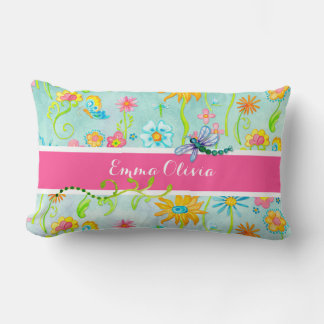 Whimsique Watercolor Flowers Dragonfly Butterfly Lumbarkudde