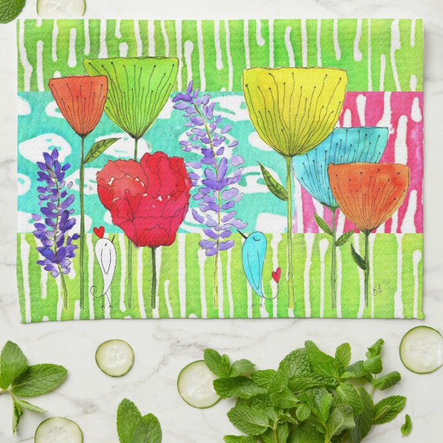 Whimsique Watercolor Flowers Kitchen Towels Kökshandduk (Vikta)