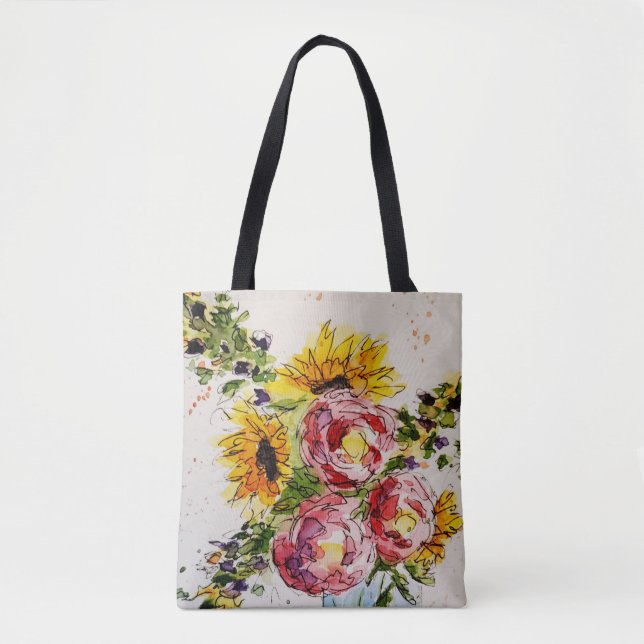 Whimsique Watercolor Flowers Tote Tygkasse (Framsida)
