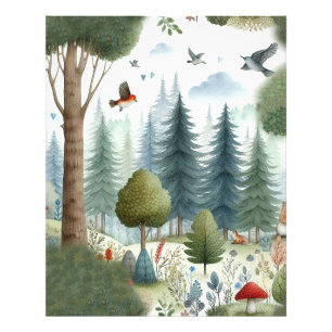 Whimsique Watercolor Forest Animal Kids Nursery Fototryck