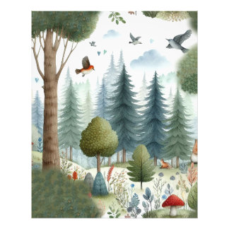 Whimsique Watercolor Forest Animal Kids Nursery Fototryck