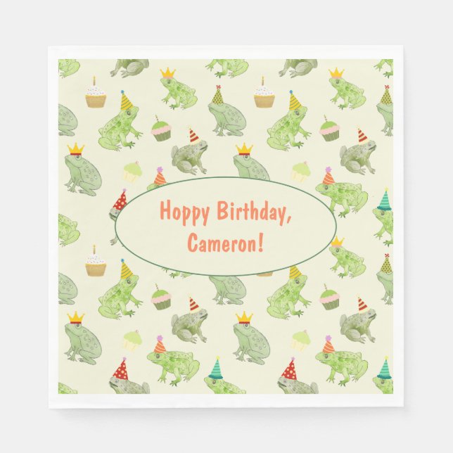 Whimsique Watercolor Frog Födelsedagsfest Pappersservett (Framsidan)