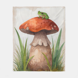 Whimsique Watercolor Frog på en svamp Fleecefilt