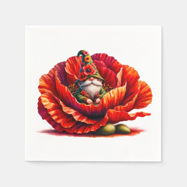 Whimsique Watercolor Garden Gnome Pappersservett (Framsidan)