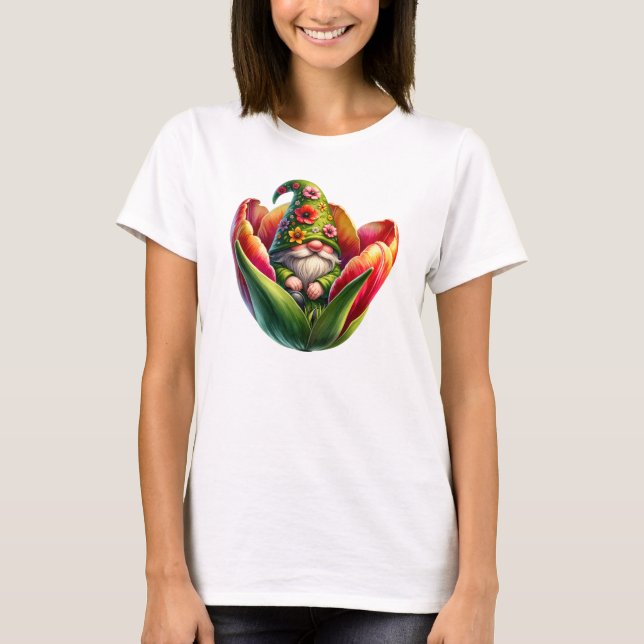 Whimsique Watercolor Garden Gnome T Shirt (Framsida)