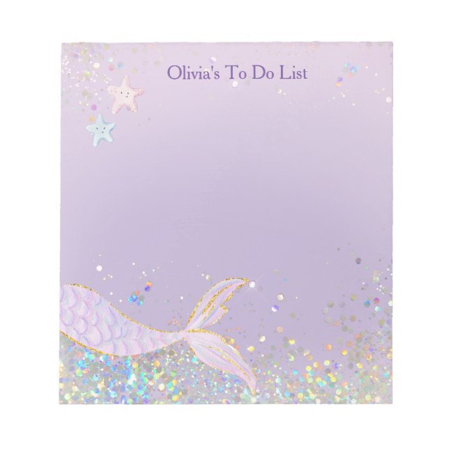 Whimsique Watercolor Glitter Sjöjungfru Svan Anteckningsblock (Framsida)