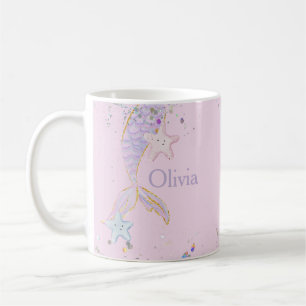 Whimsique Watercolor Glitter Sjöjungfru Svan Kaffemugg