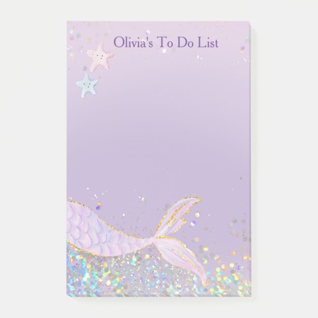 Whimsique Watercolor Glitter Sjöjungfru Svan Post-it Block (Framsida)