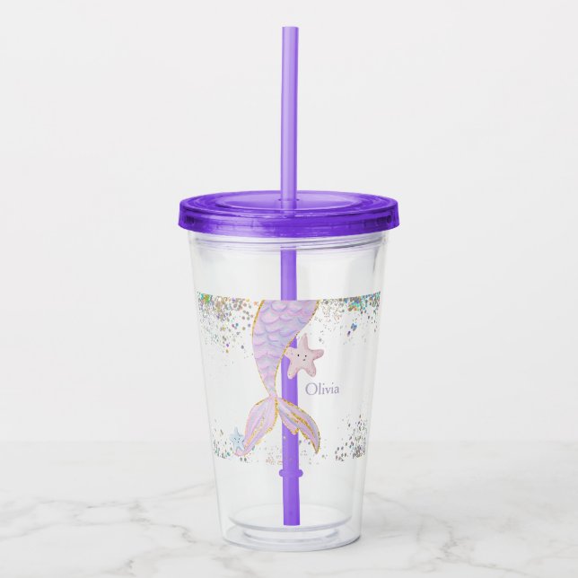 Whimsique Watercolor Glitter Sjöjungfru Svan Take Away Mugg (Framsida)