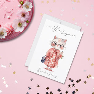 Whimsique Watercolor Granny Cat Blommigt Tack Kort