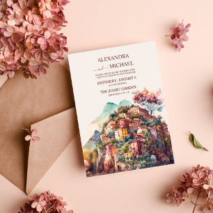 Whimsique Watercolor Italy Desitnation Bröllop Inbjudningar